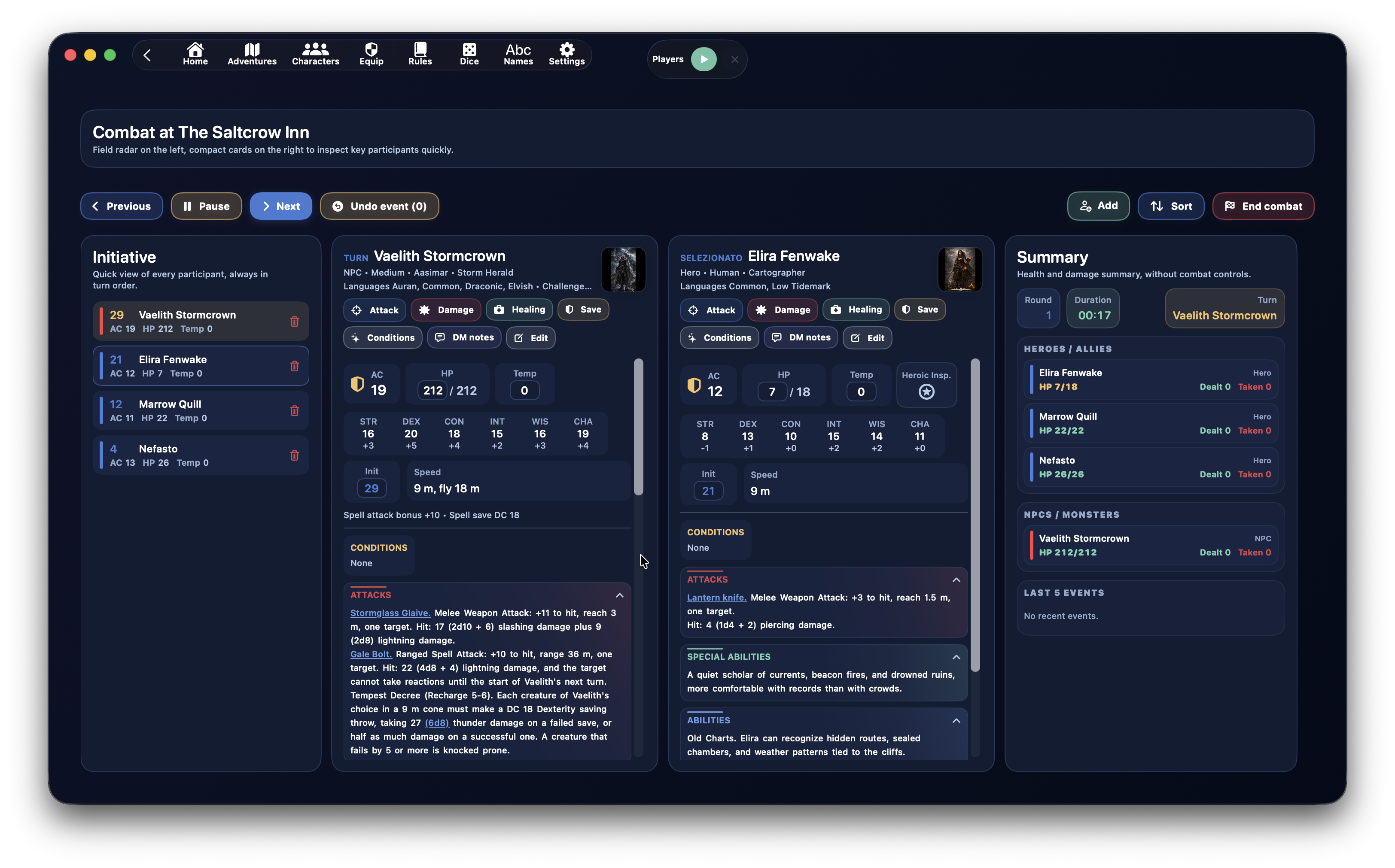 Active combat screen