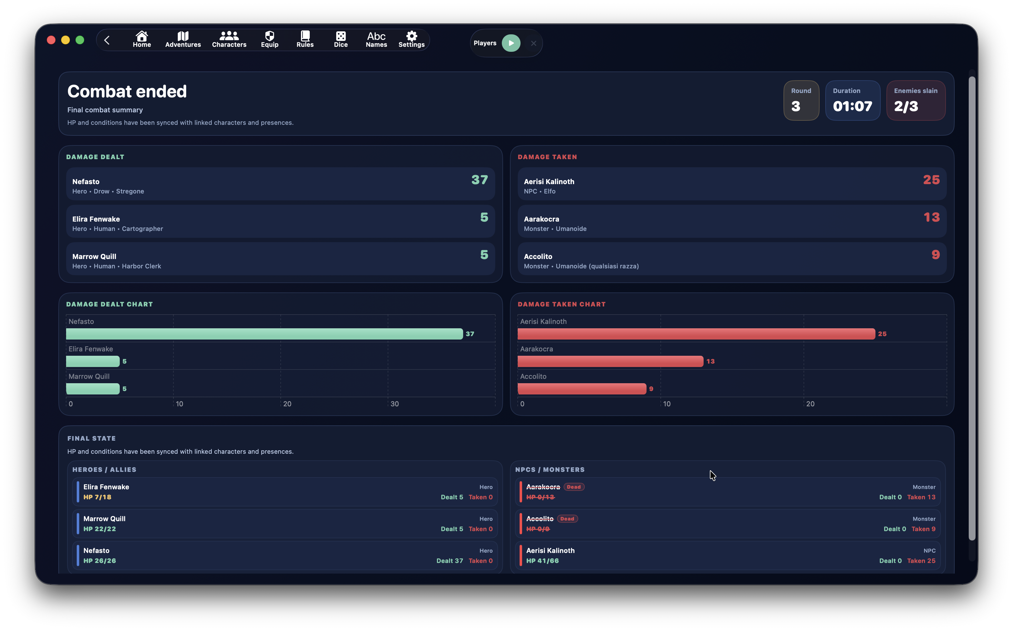 Final combat summary