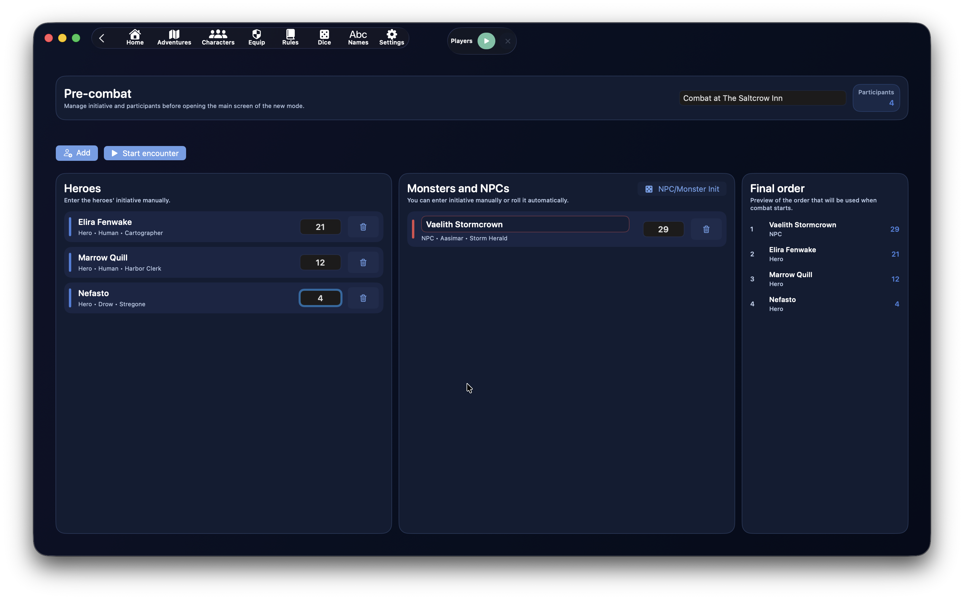 Prepared initiative order