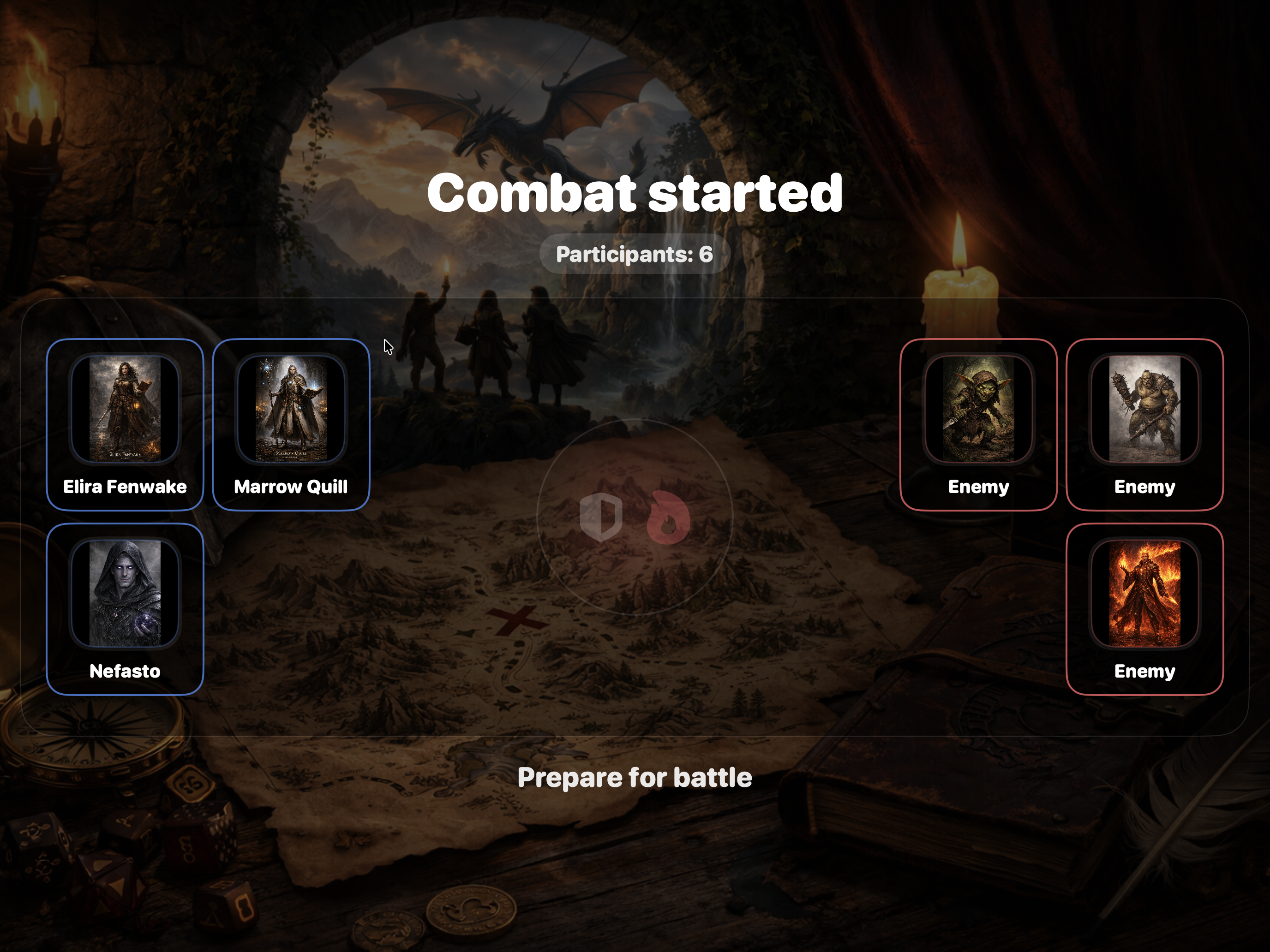 Player screen during pre-combat