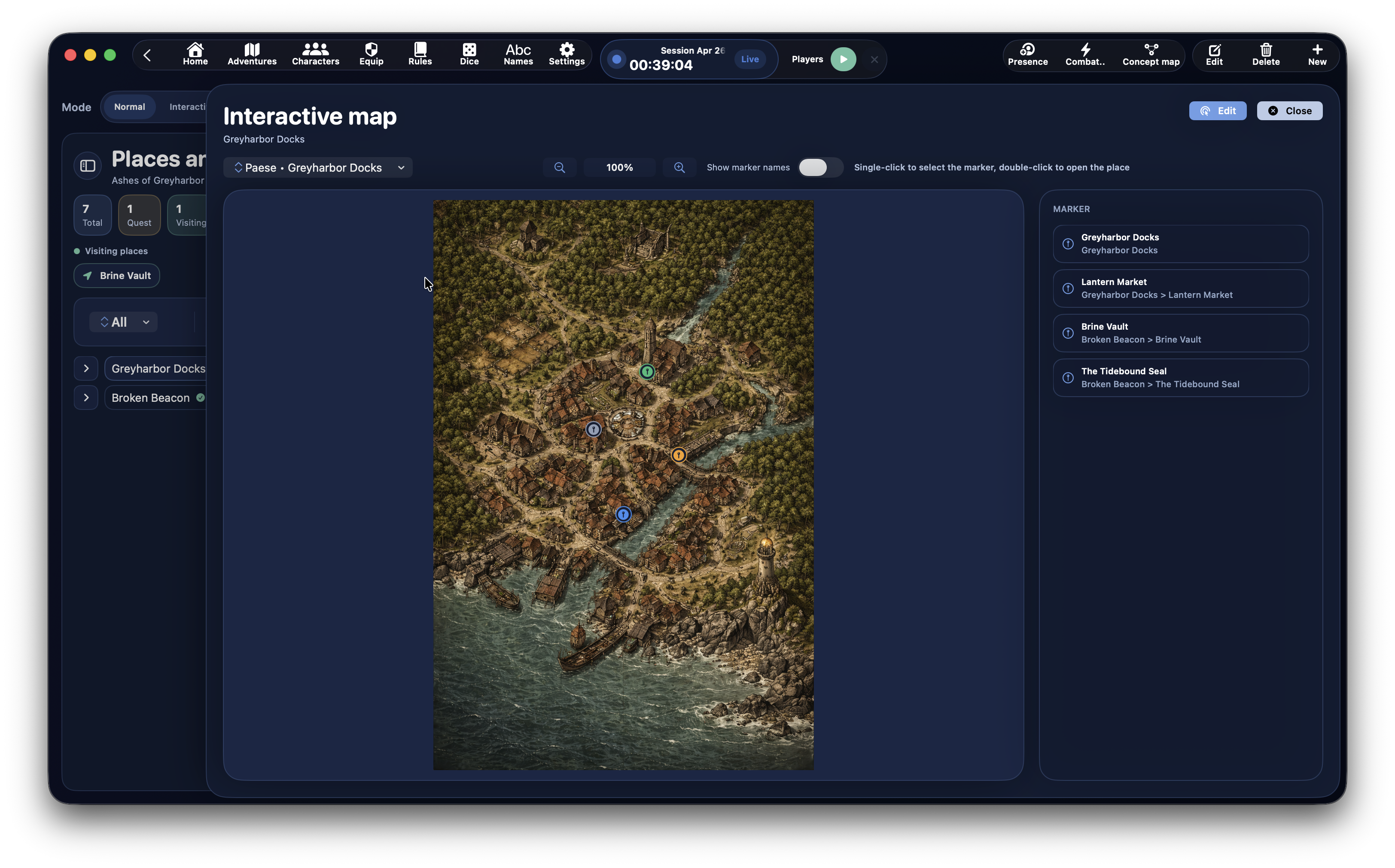 Interactive map in edit mode